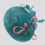 Caprilite Big Saucer Sinamay Teal Turquoise & Baby Pink Mixed Colour Fascinator On Headband