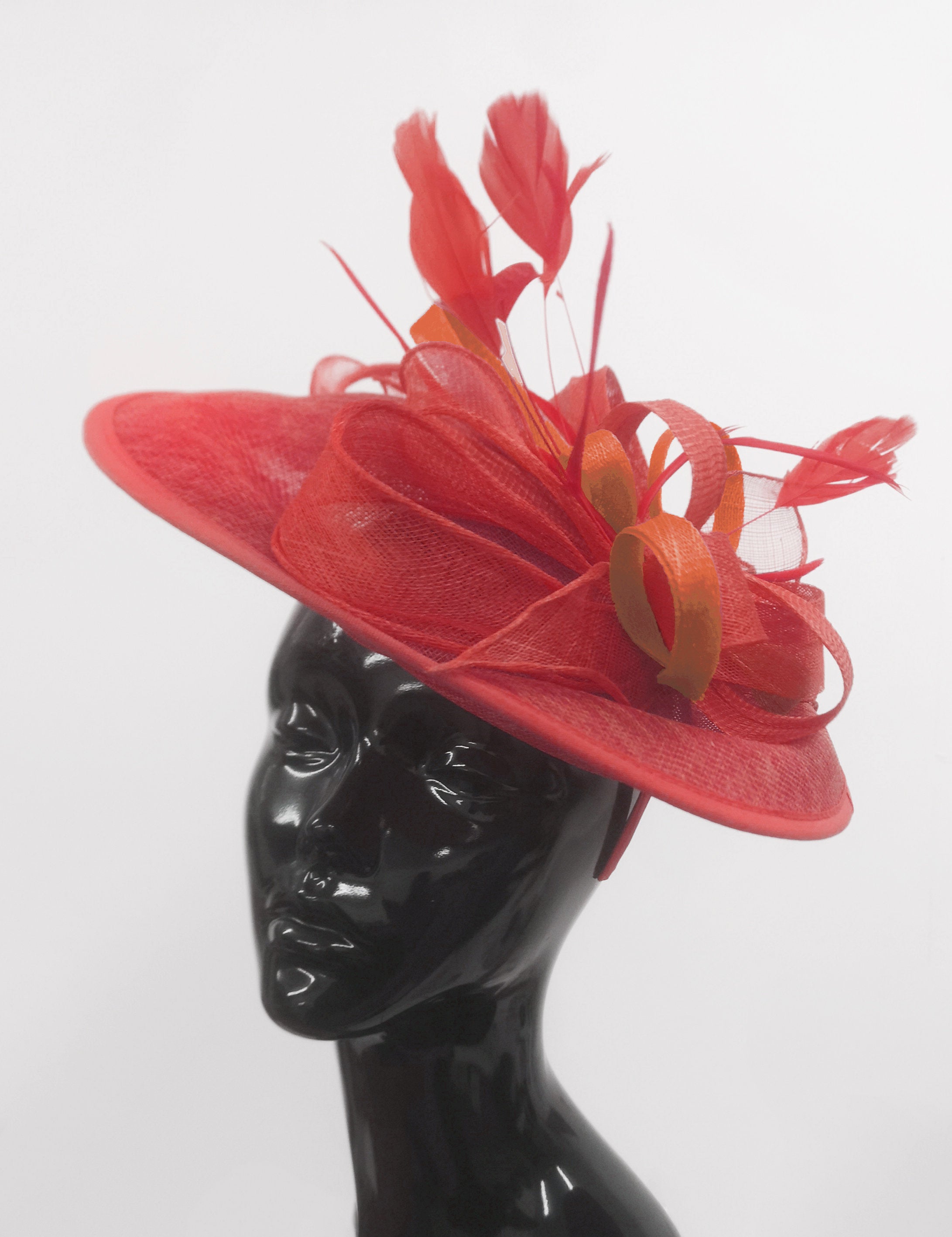 Caprilite Big Saucer Sinamay Red & Orange Mixed Colour Fascinator On Headband