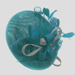 Caprilite Big Saucer Sinamay Teal Turquoise & Silver Grey Mixed Colour Fascinator On Headband