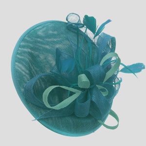 Caprilite Big Saucer Sinamay Teal Turquoise & Light Turquoise Mixed Colour Fascinator On Headband