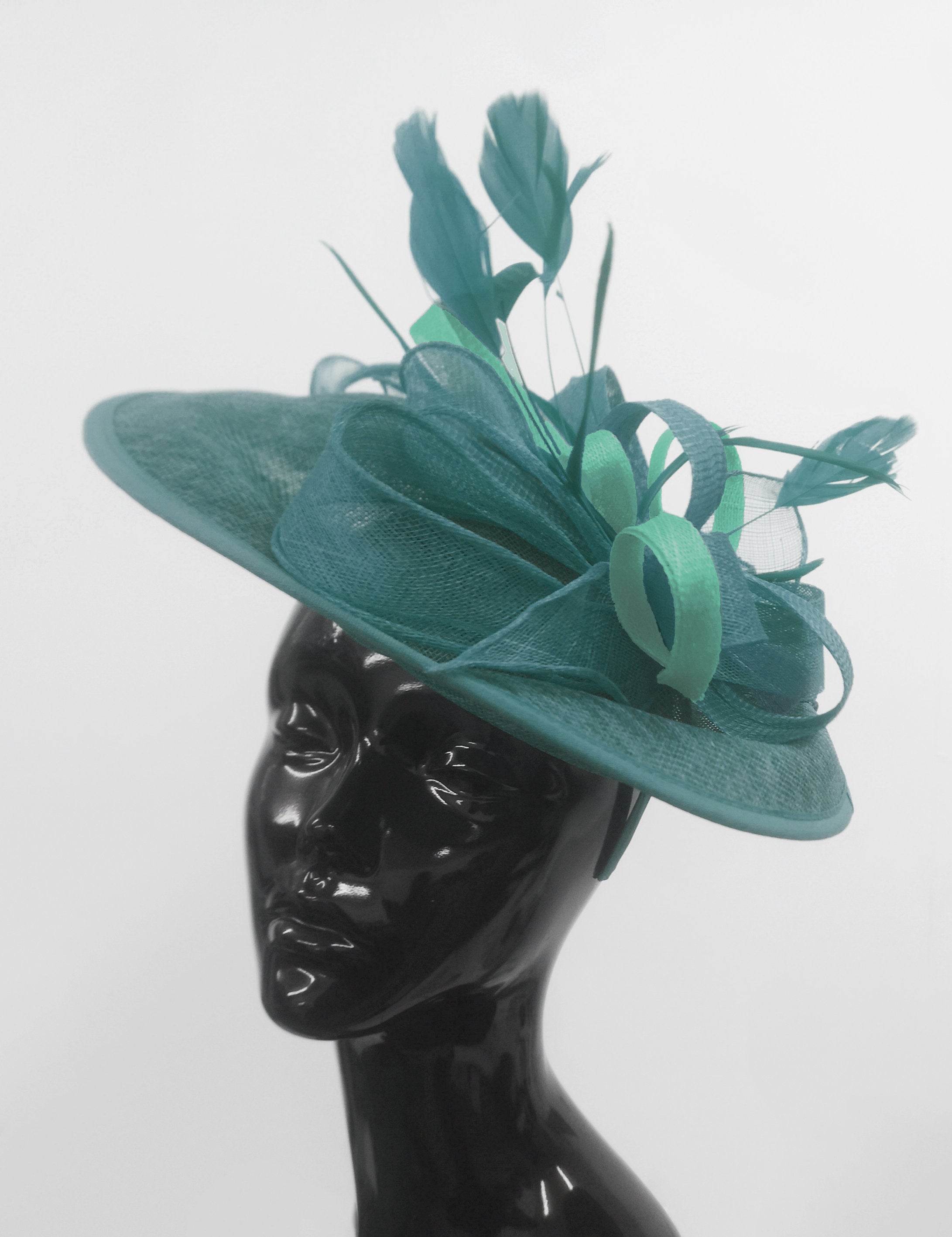 Caprilite Big Saucer Sinamay Teal Turquoise & Light Turquoise Mixed Colour Fascinator On Headband