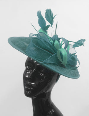 Caprilite Big Saucer Sinamay Teal Turquoise & Light Turquoise Mixed Colour Fascinator On Headband