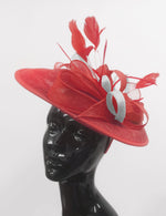 Caprilite Big Saucer Sinamay Red & White Mixed Colour Fascinator On Headband