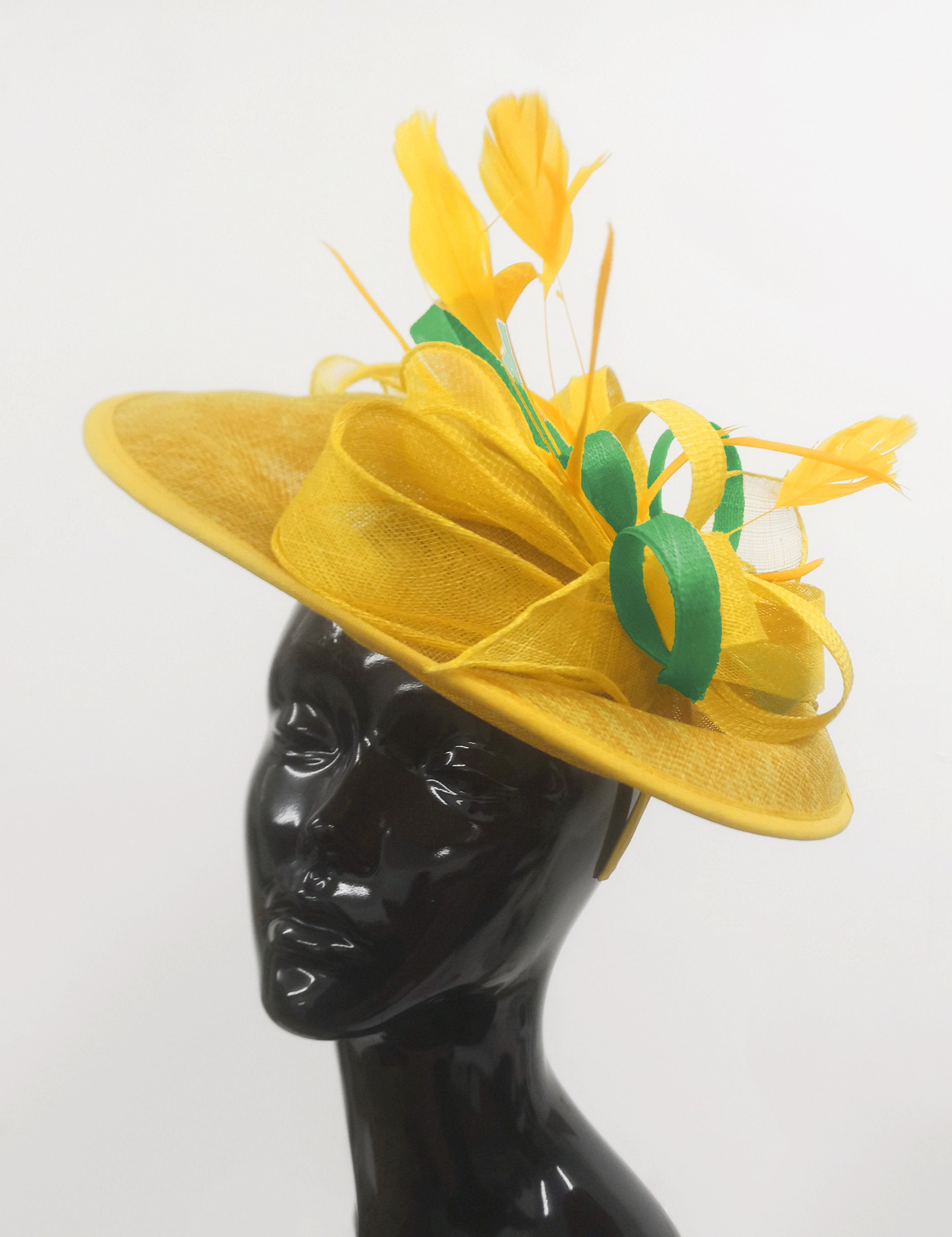 Caprilite Big Saucer Sinamay Yellow & Green Mixed Colour Fascinator On Headband