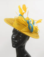 Caprilite Big Saucer Sinamay Yellow & Light Blue Mixed Colour Fascinator On Headband