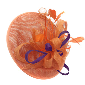 Caprilite Big Saucer Sinamay Orange & Dark Purple Mixed Colour Fascinator On Headband