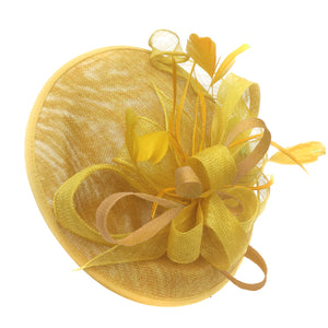 Caprilite Big Saucer Sinamay Yellow & Gold Mixed Colour Fascinator On Headband