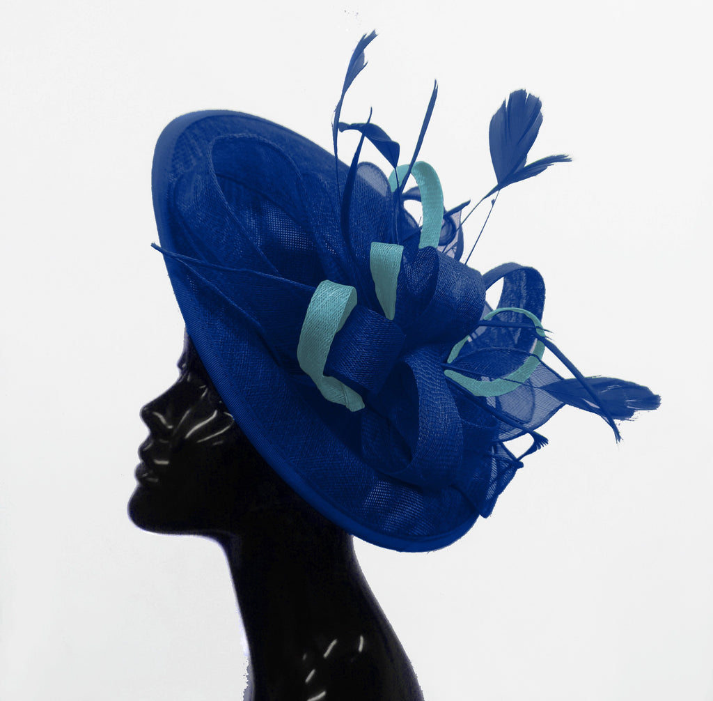 Caprilite Big Saucer Sinamay Royal Blue & Light Blue Mixed Colour Fascinator On Headband