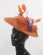 Caprilite Big Saucer Sinamay Orange & Lavender Purple Mixed Colour Fascinator On Headband