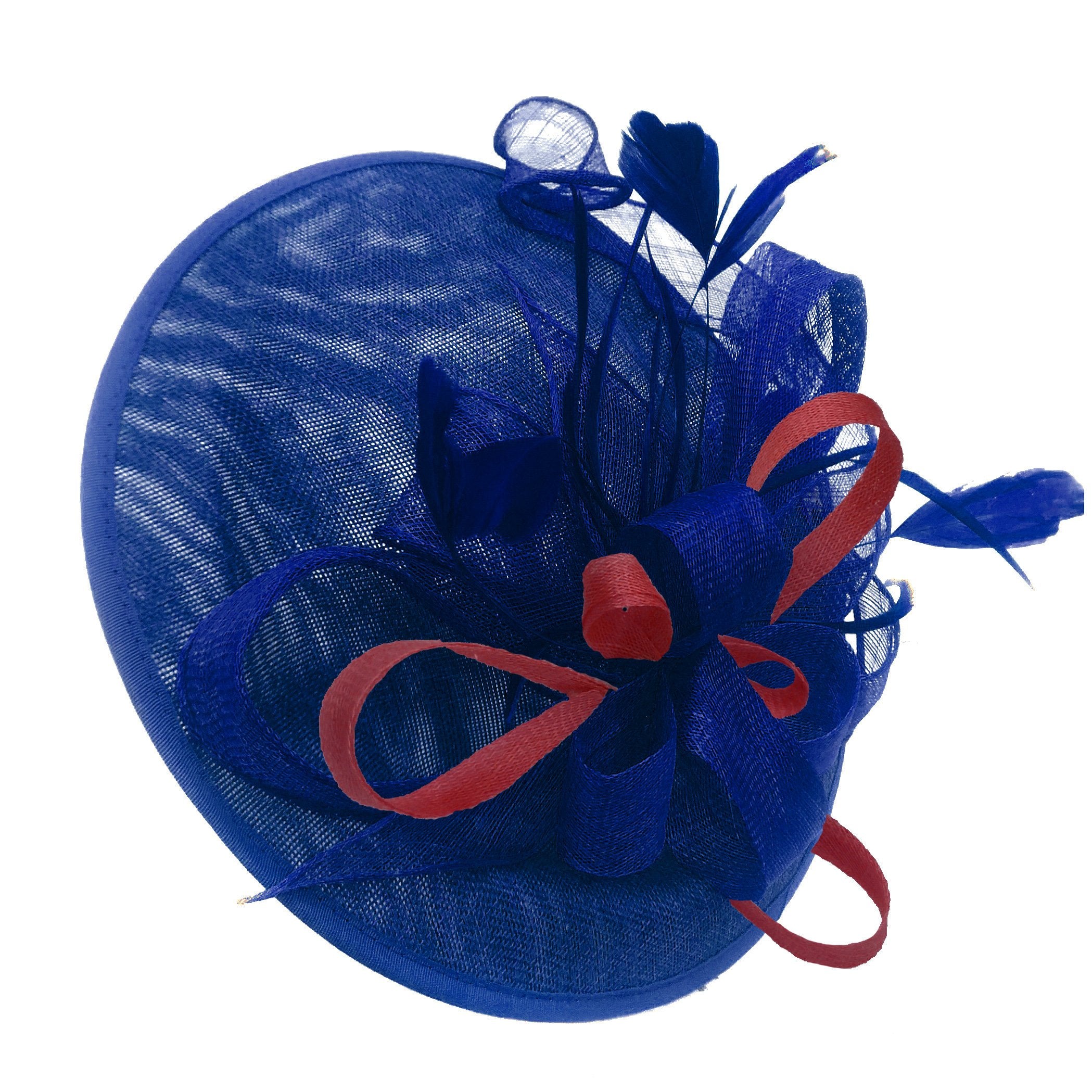 Caprilite Big Saucer Sinamay Royal Blue & Burgundy Mixed Colour Fascinator On Headband