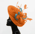 Caprilite Big Saucer Sinamay Orange & Light Blue Mixed Colour Fascinator On Headband