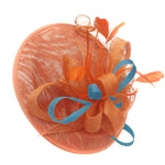 Caprilite Big Saucer Sinamay Orange & Light Blue Mixed Colour Fascinator On Headband