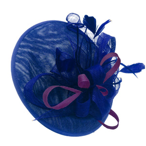 Caprilite Big Saucer Sinamay Royal Blue & Dark Purple Mixed Colour Fascinator On Headband