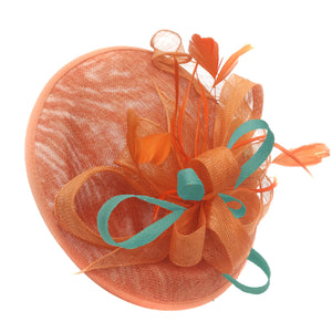 Caprilite Big Saucer Sinamay Orange & Light Turquoise Mixed Colour Fascinator On Headband