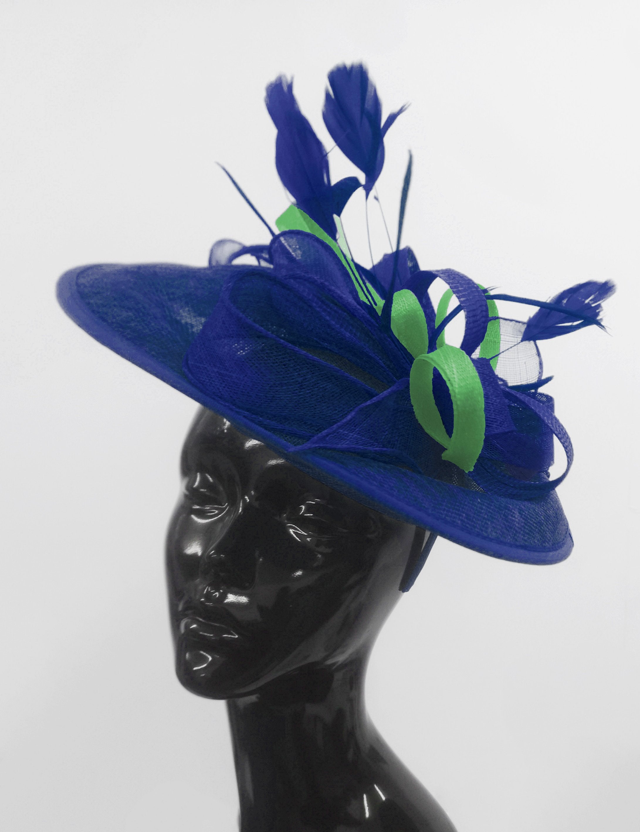 Caprilite Big Saucer Sinamay Royal Blue & Green Mixed Colour Fascinator On Headband