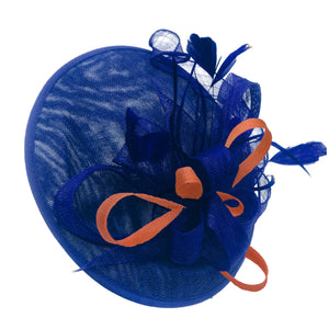 Caprilite Big Saucer Sinamay Royal Blue & Orange Mixed Colour Fascinator On Headband