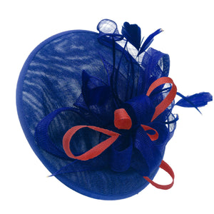 Caprilite Big Saucer Sinamay Royal Blue & Red Mixed Colour Fascinator On Headband