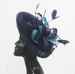 Caprilite Big Saucer Sinamay Navy Blue & Light Blue Mixed Colour Fascinator On Headband