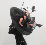 Caprilite Big Saucer Sinamay Black & Peach Mixed Colour Fascinator On Headband