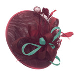 Caprilite Big Saucer Sinamay Burgundy & Light Turquoise Mixed Colour Fascinator On Headband