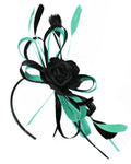 Caprilite Sinamay Rose Black and Aqua Fascinator on Headband Alice Band UK Wedding Ascot Races Loop