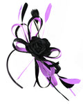 Caprilite Sinamay Rose Black and Lavender Lilac Light Purple Fascinator on Headband Alice Band UK Wedding Ascot Races Loop