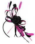 Caprilite Sinamay Rose Black and Plum Fascinator on Headband Alice Band UK Wedding Ascot Races Loop