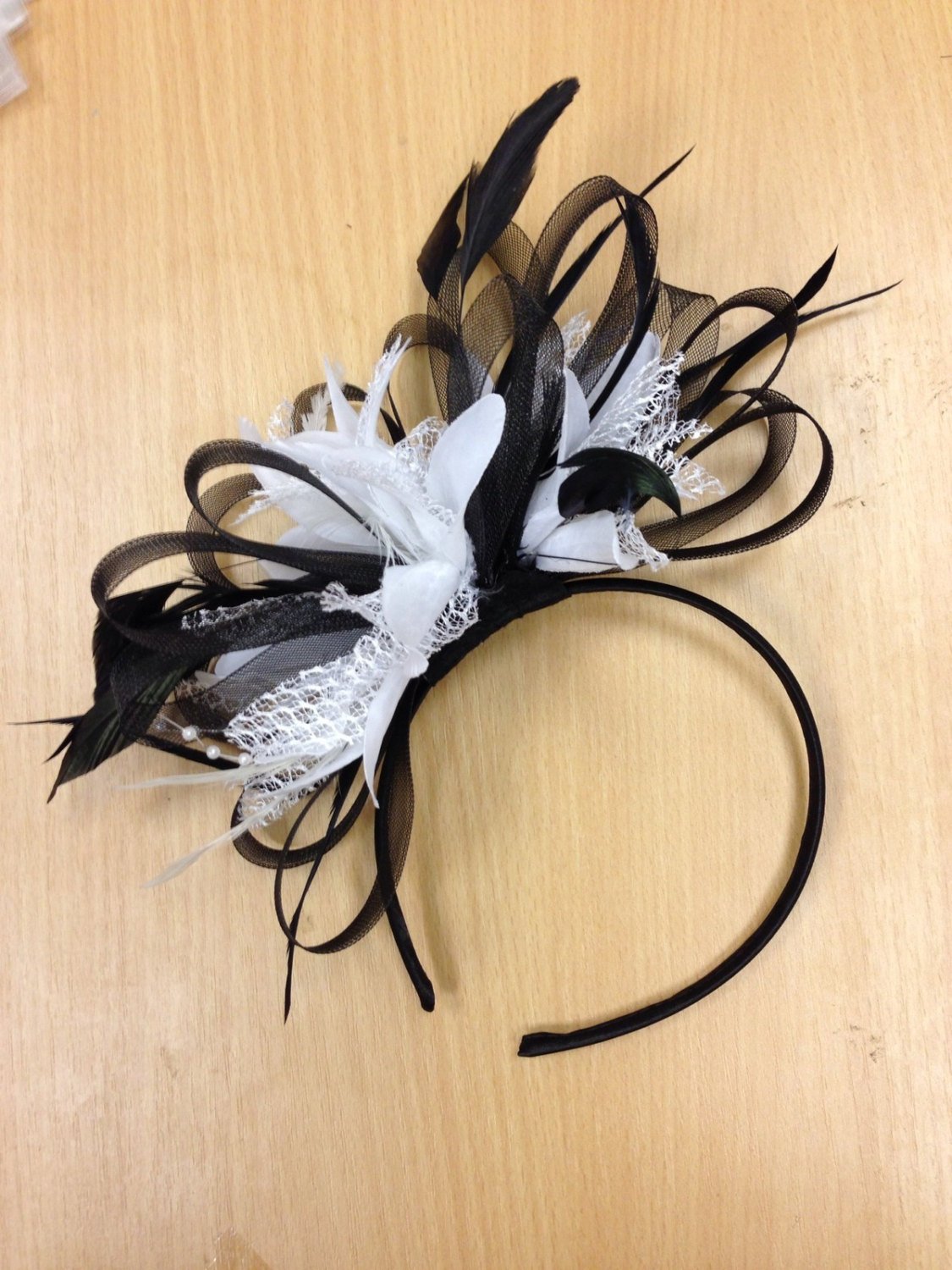 Caprilite Gorgeous Black And White Fascinator Long Feathers On Headband