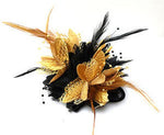 Caprilite Black and Gold Fascinator Black Headband Clip Comb Flower Corsage