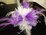 Caprilite Cream and Purple Fascinator Black Headband Clip Comb Flower Corsage