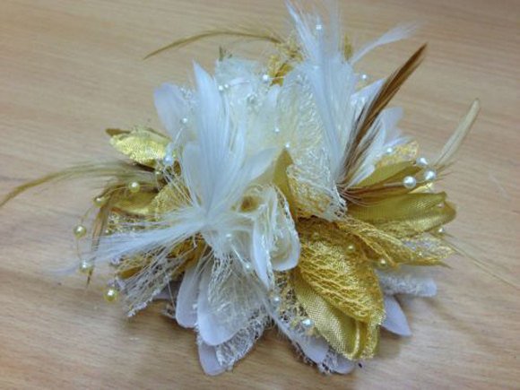 Caprilite Cream and Gold Fascinator Black Headband Clip Comb Flower Corsage