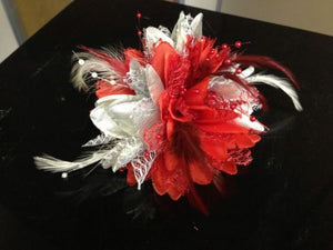 Caprilite Silver and Red Fascinator Black Headband Clip Comb Flower Corsage
