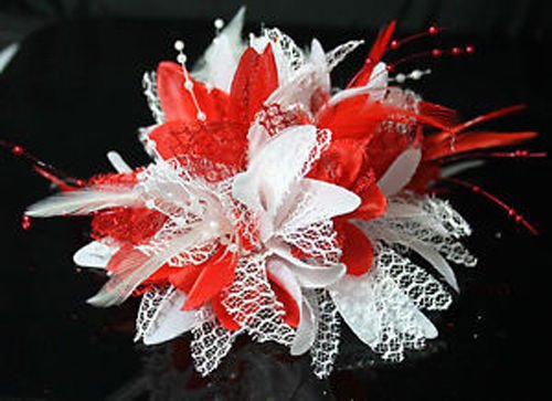 Caprilite White and Red Fascinator Black Headband Clip Comb Flower Corsage