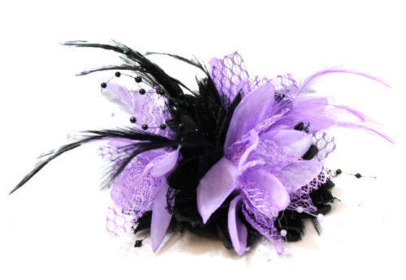 Caprilite Black and Purple Fascinator Black Headband Clip Comb Flower Corsage