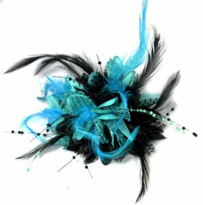 Caprilite Black and Turquoise Fascinator Black Headband Clip Comb Flower Corsage