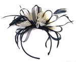 Caprilite Black and Cream Ivory Fascinator on Headband AliceBand UK Wedding Ascot Races Loop