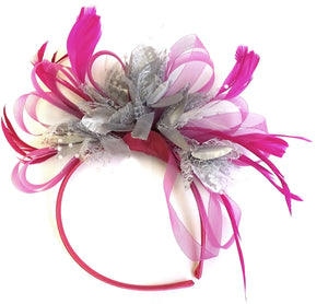 Caprilite Fuchsia Hot Pink and Silver Wedding Fascinator Headband  Alice Band Ascot Races Loop Net