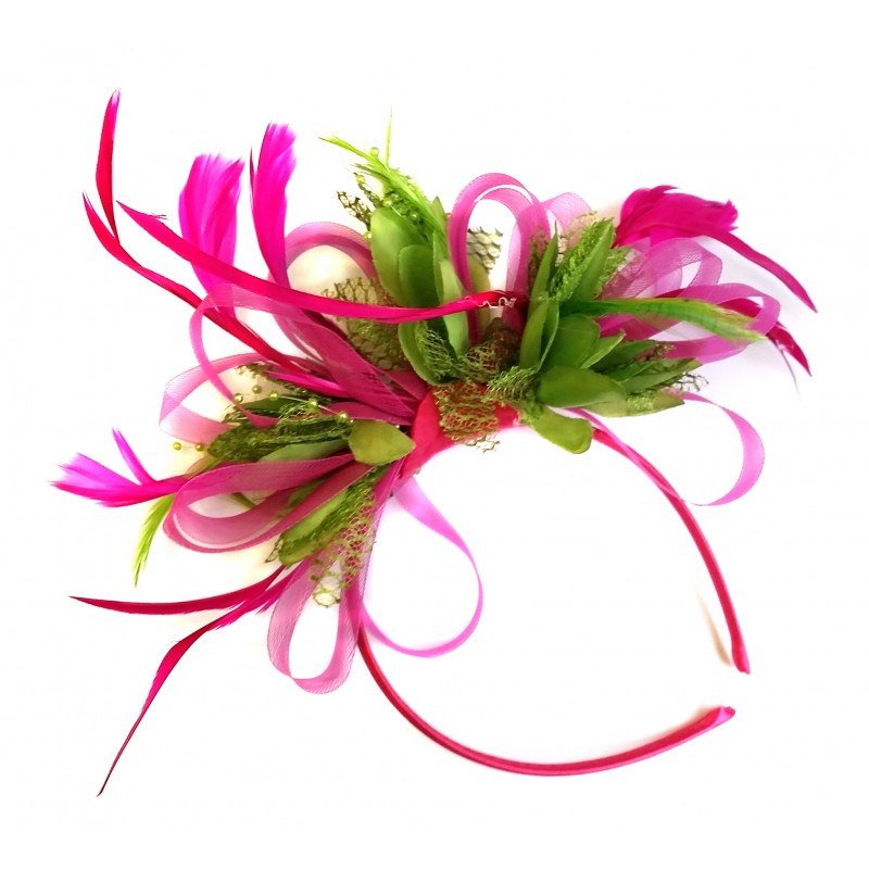 Caprilite Fuchsia Pink & Lime Green Feathers Fascinator on Headband