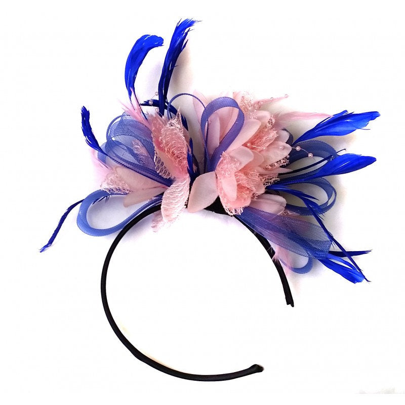Caprilite Royal Blue & Baby Pink Feathers Fascinator On Headband Wedding