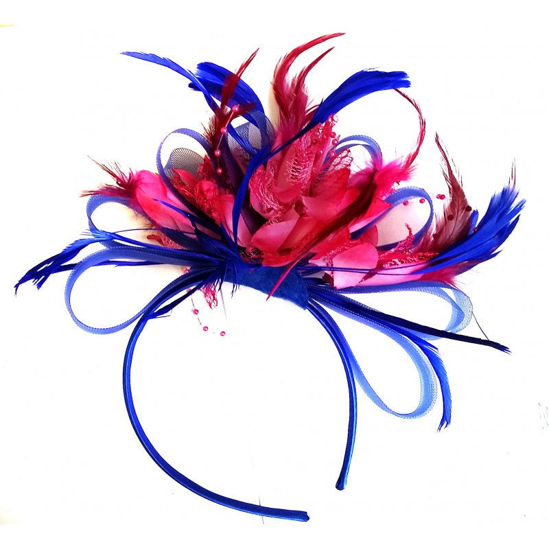 Caprilite Royal Blue & Fuchsia Pink Feathers Fascinator On Headband