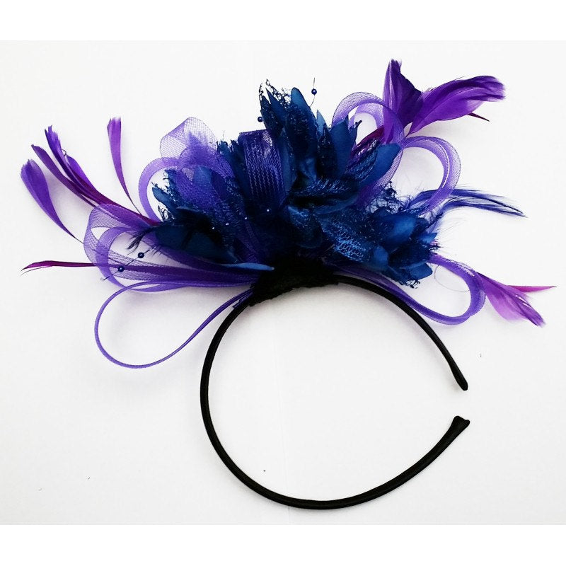 Caprilite Cadbury Purple & Royal Blue Feathers Fascinator Headband