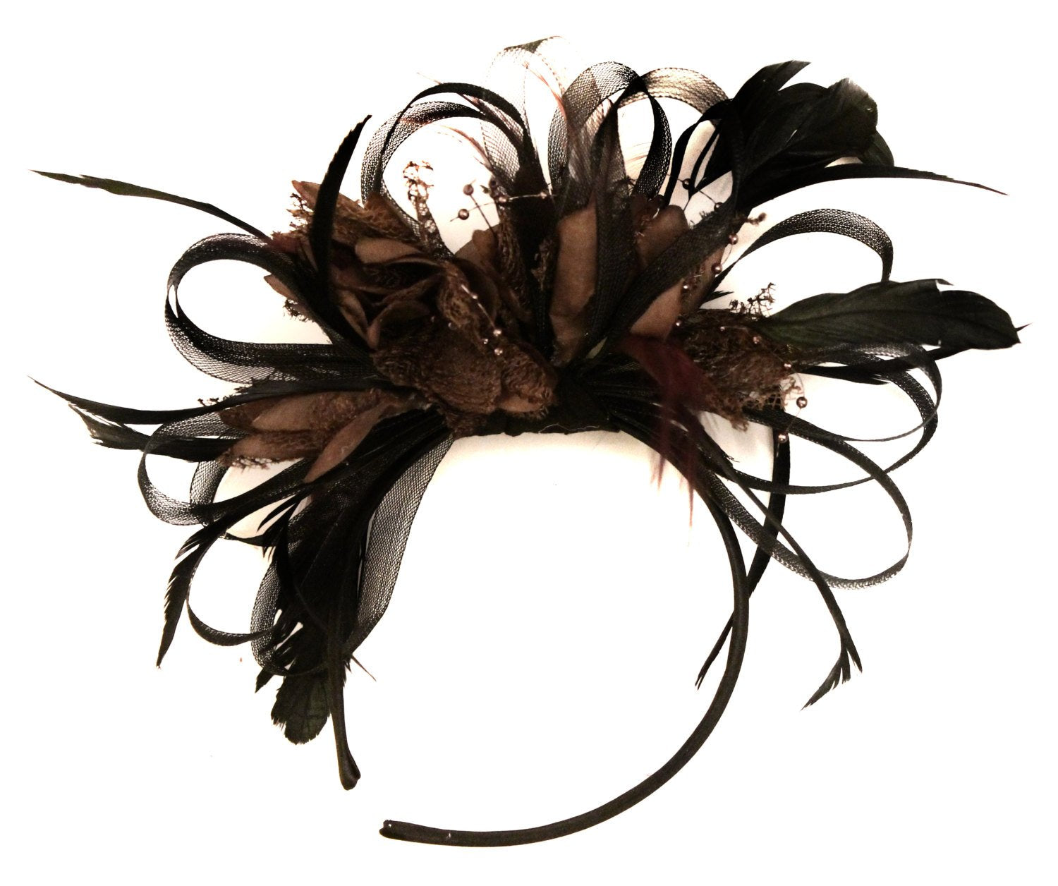 Caprilite Black Hoop & Coffee Brown Feathers Fascinator on Headband