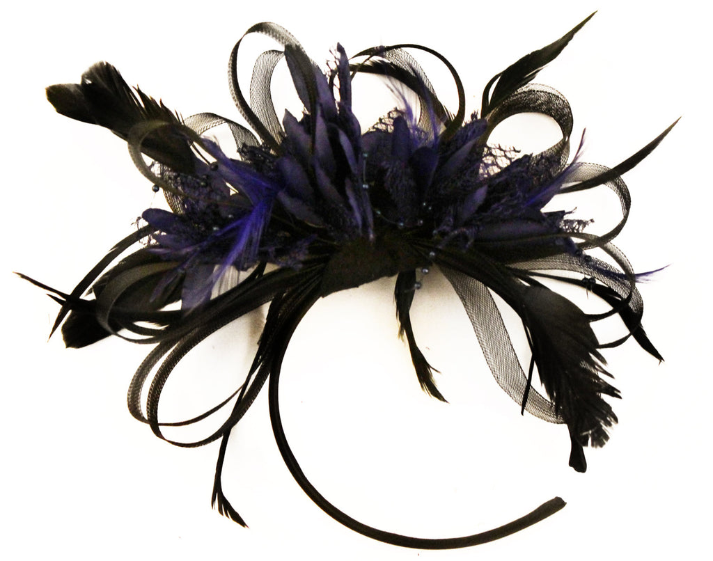Caprilite Black Hoop & Midnight Blue Feathers Fascinator Headband