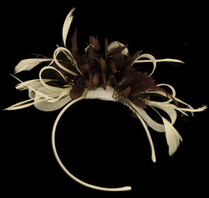 Caprilite Cream Hoop & Brown Feathers Fascinator on Headband Ascot Wedding