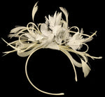 Caprilite Cream Hoop & Silver Feathers Fascinator On Headband for Weddings and Ascot Races