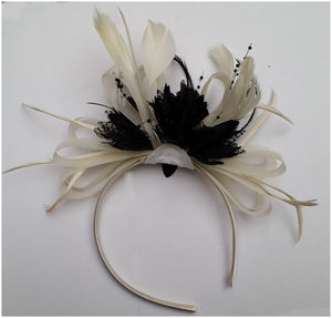 Caprilite Cream Hoop & Black Feathers Fascinator on Headband Ascot Wedding