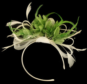 Caprilite Cream Hoop & Lime Green Feathers Fascinator On Headband