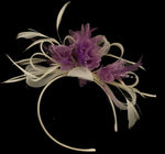 Caprilite Cream Hoop & Lilac Purple Feathers Fascinator On Headband for Weddings and Ascot Races