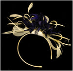 Caprilite Cream Hoop & Midnight Blue Feathers Fascinator On Headband for Weddings and Ascot Races