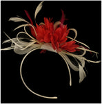 Caprilite Cream Hoop & Scarlet Red Feathers Fascinator On Headband for Weddings and Ascot Races